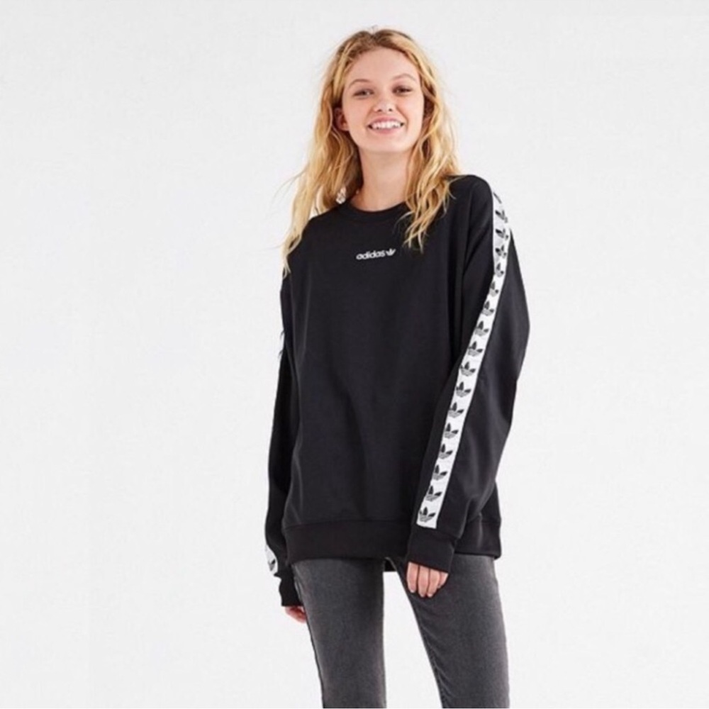 Adidas x Urban Outfitters Tape Sleeve Long Sleeve Crewneck Pullover Sweatshirt